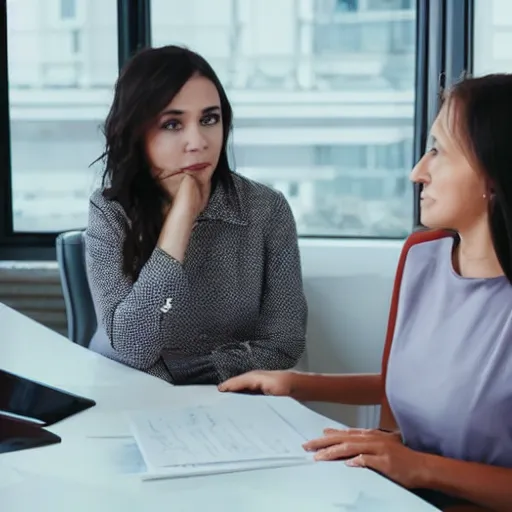 Image similar to two women talking in an office