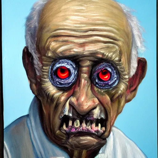 Image similar to a painting of an old man with scary eyes