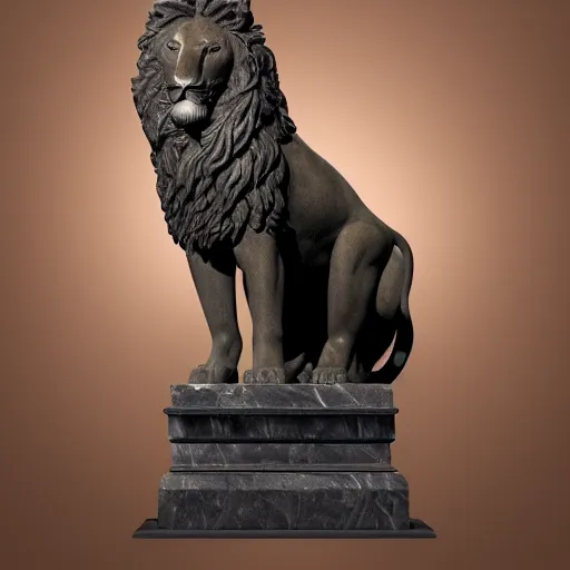 Image similar to a statue of a lion on a marble base, a bronze sculpture by Paul Howard Manship, featured on zbrush central, new sculpture, made of wrought iron, marble sculpture, grotesque