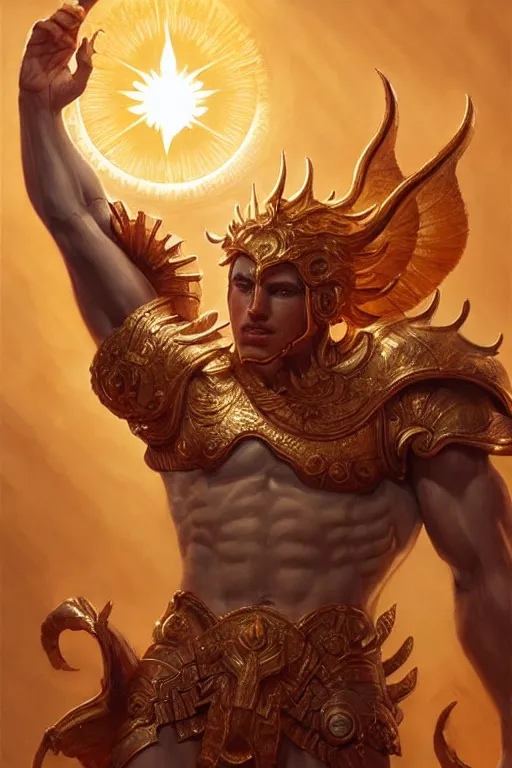 Image similar to apollo humanoid god of the sun, highly detailed, d & d, fantasy, highly detailed, digital painting, trending on artstation, concept art, sharp focus, illustration, art by artgerm and greg rutkowski and magali villeneuve