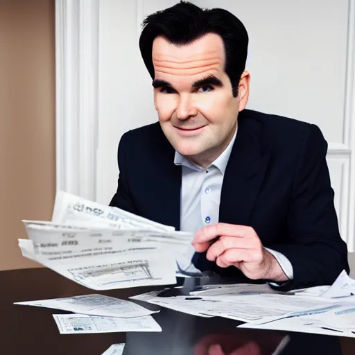 Image similar to close up of jimmy carr paying his tax return, digital image