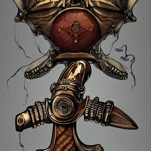 Prompt: steampunk clam sword double bladed hyperrealistic, hyperdetailed, chaykin howard and campionpascale and cooke darwyn and davis
