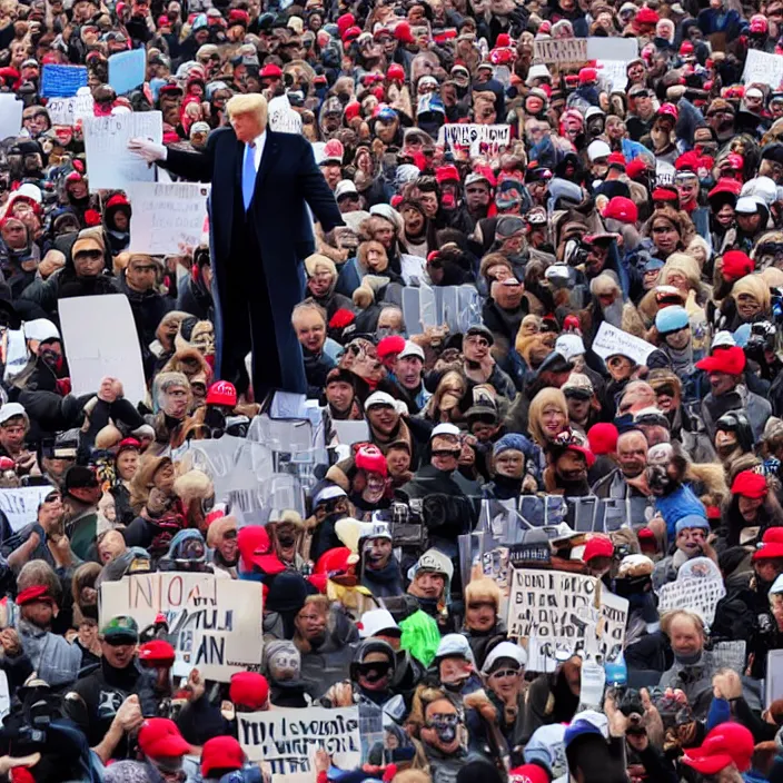 Image similar to a photo of donald trump in a protest, sharp high quality photo