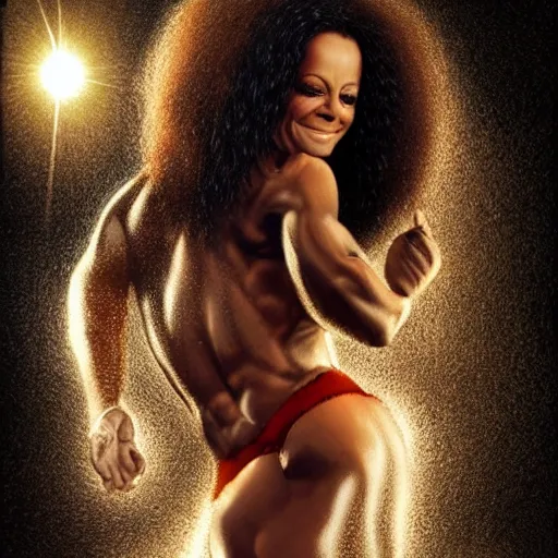 Image similar to Diana ross with the physique of a body builder, hyper realistic ,ultra detailed, cinematic, dynamic lighting, photorealistic, refined, intricate, digital art, masterpiece, 8k