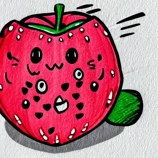 Image similar to pencil sketch of cartoon diecut sticker of cute kawaii watermellon slice with white border and light gray background on paper