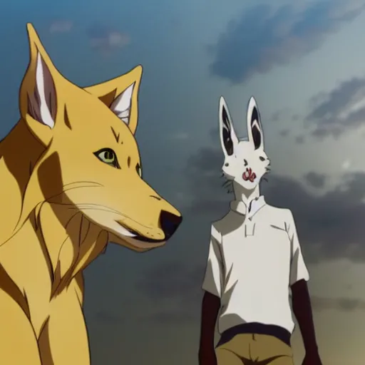 Image similar to modern anime still of beastars jack the anthro male golden retreiver in a boarding school uniform, side view of him, on a moonlit beach at night, official studio anime still
