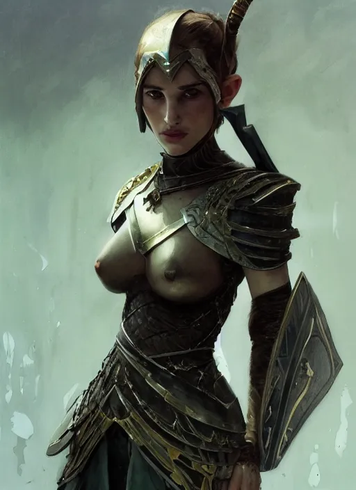 Image similar to young natalie portman, legendary warrior, warframe, lord of the rings, tattoos, decorative ornaments, battle armor, carl spitzweg, ismail inceoglu, vdragan bibin, hans thoma, greg rutkowski, alexandros pyromallis, cute, perfect face, detailed, sharply focused, centered, rule of thirds, photorealistic shading