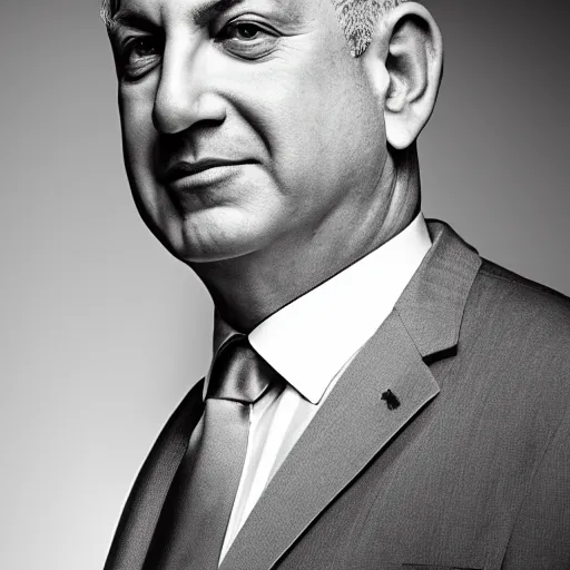 Prompt: supermodel benjamin netanyahu, model photography, dynamic lighting, highly detailed, sharp focus, grayscale, professional