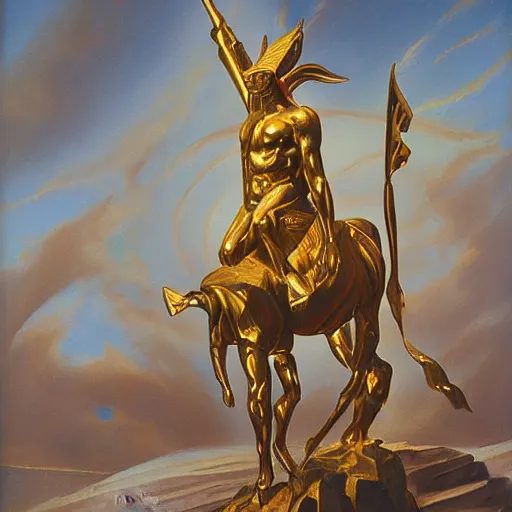 Image similar to oil painting of Golden Spear by Szukalski