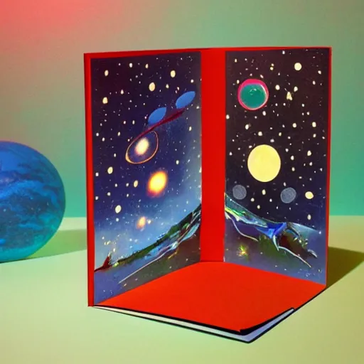 Prompt: Liminal space in outer space, pop-up book!!!