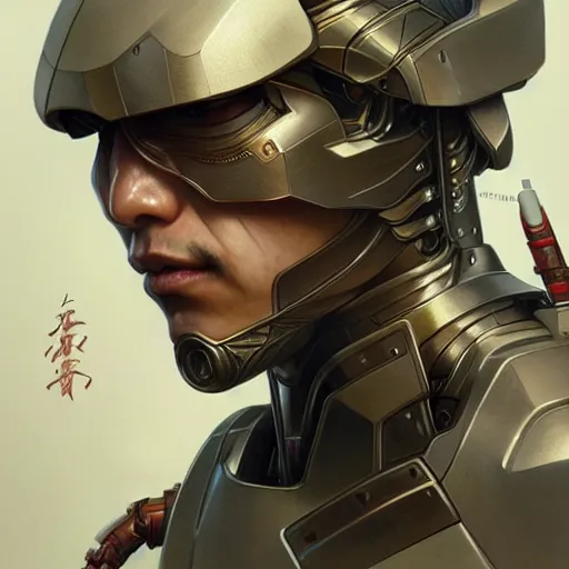 Image similar to ultra realistic illustration, a japanese male cyborg soldier, intricate, elegant, highly detailed, digital painting, artstation, concept art, smooth, sharp focus, illustration, art by artgerm and greg rutkowski and alphonse mucha