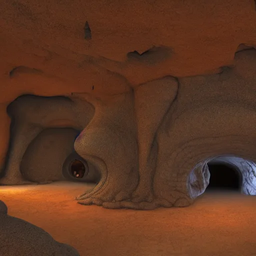 Prompt: photorealistic exotic alien landscape cave by John Schoenherr and Jim Burns