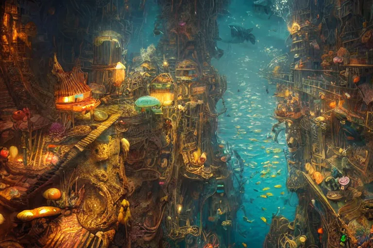 Image similar to the most amazing dream you ever had about undersea bikini bottom city, hyper realistic, ambient lighting, concept art, intricate, hyper detailed, smooth, dynamic volumetric lighting, octane, cinematic
