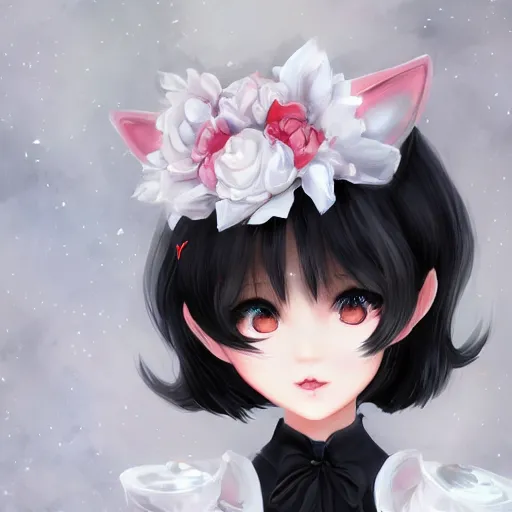 Prompt: realistic beautiful gorgeous natural cute fantasy girl black hair cute black cat ears in maid dress outfit beautiful eyes art drawn full HD 4K highest quality in artstyle by professional artists WLOP, Taejune Kim, JeonSeok Lee, ArtGerm, Ross draws, Zeronis, Chengwei Pan on Artstation
