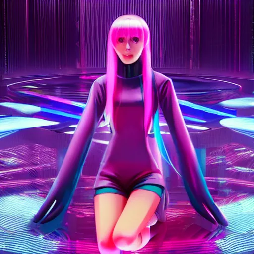 Prompt: Giant hologram of Hatsune miku in blade runner 2049, digital art, anime artwork, artstation, cgsociety