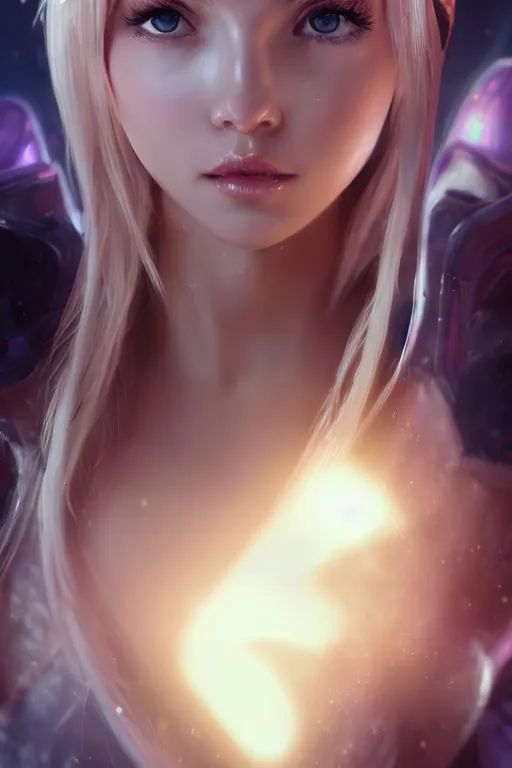 Image similar to ultra realistic facial portrait of lux from league of legends, digital art, character portrait, highly detailed, trending on artstation, lens flare, atmosphere, hyper realistic, cinematic lightning, sharp focus, unreal engine 5, extreme details perfect face, pretty face, fine - face, illustration, 8 k, ultra texture, masterpiece