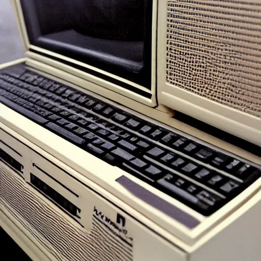 Image similar to Close-Up shot of a 1980s personal computer, highly detailed