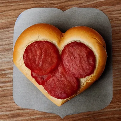 Prompt: a heart-shaped hamburger
