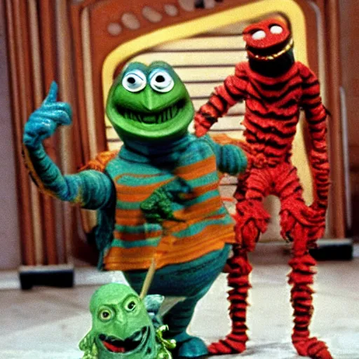 Image similar to small soldiers beetlejuice, sesame street 1 9 7 8