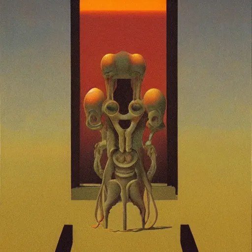 Prompt: doom, highly detailed, artstation, in the style of moebius, art by rene magritte and jean delville