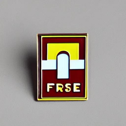 Image similar to a photo of a retro 6 0 s minimalistic clean fire warning enamel pin, studio lighting, behance