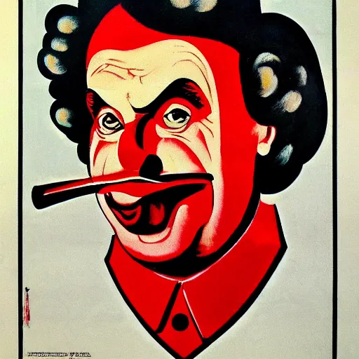 Prompt: communist clown portrait, soviet propaganda style, poster, pitin