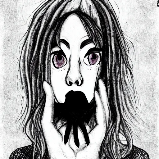 Prompt: grunge drawing of billie eilish in the style of dr seuss | horror themed | loony toons style