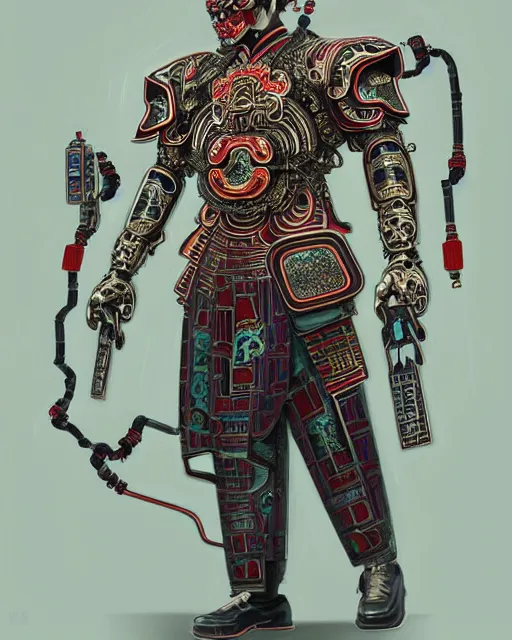 Image similar to portrait of a chinese masculine male cyberpunk machine, machine face, upper half portrait, decorated with chinese opera motifs, muscular, asian, fine china, wuxia, traditional chinese art intricate intense elegant 京 剧 highly detailed symmetry headpiece digital painting artstation concept art smooth sharp focus illustration, art by artgerm and greg rutkowski alphonse mucha 8 k