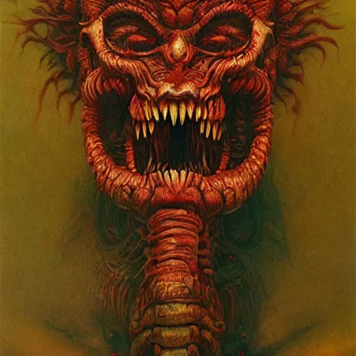 Image similar to demogorgon loves to eat bananas, art, concept art, beksinski, zdzisław