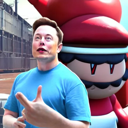 Image similar to a still of Elon Musk as Mario from Mario Bros.