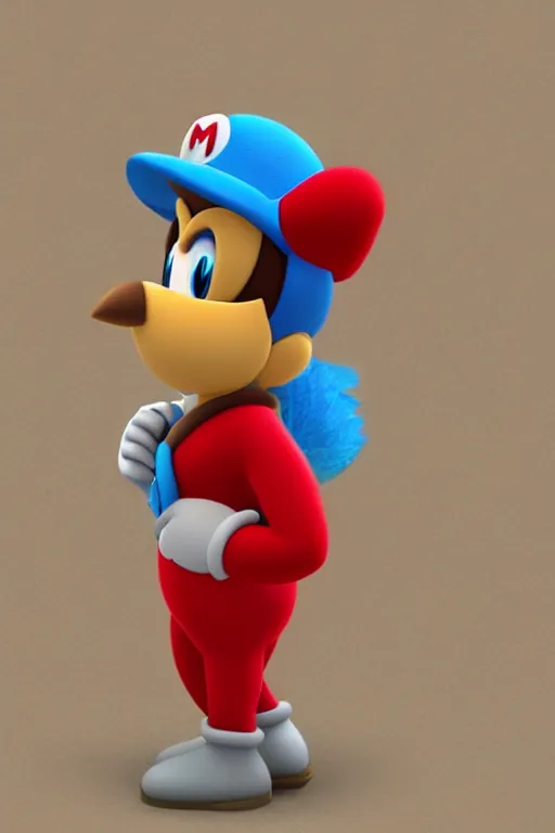 Prompt: Fashionable Anthropomorphic bird by Nintendo, mario 3D world