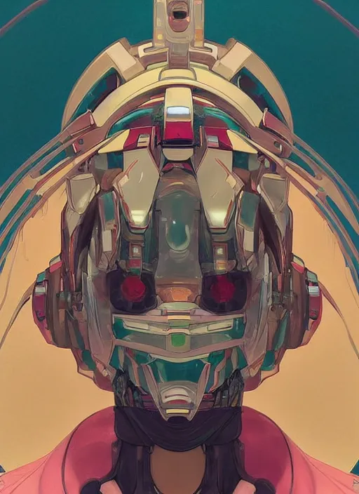 Prompt: colourful upper half portrait of army mecha robot - art by tenmyouya hisashi, hsiao - ron cheng & alphonse mucha, highly detailed, digital painting, illustration, smooth, sharp focus, intricate, symmetry, pinterest, behance, artstation