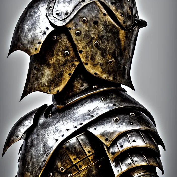 Image similar to digital art of a warrior headless, akephaloi, head in the body, with metal themed fantasy epic armour, highly detailed, hdr, smooth, sharp focus, high resolution, award - winning photo