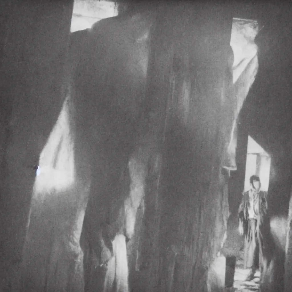 Prompt: film still of a horrid vampiric tall man hiding in a barnyard, horror movie, eerie, creepy, grainy, polaroid, found footage, great cinematography