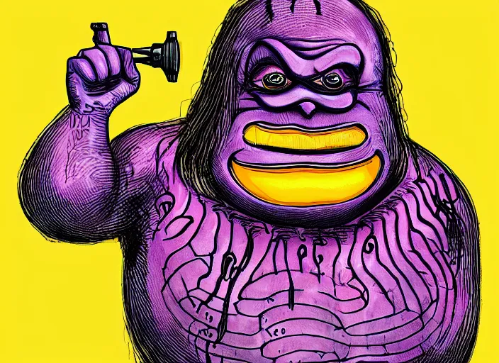 Image similar to a high quality illustration of grimace from mcdonalds by HR Giger, ink pen manga , 8k.