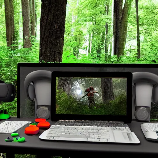 Image similar to gaming setup in forest