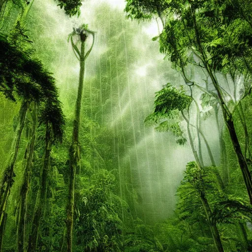 Image similar to a technological rainforest,