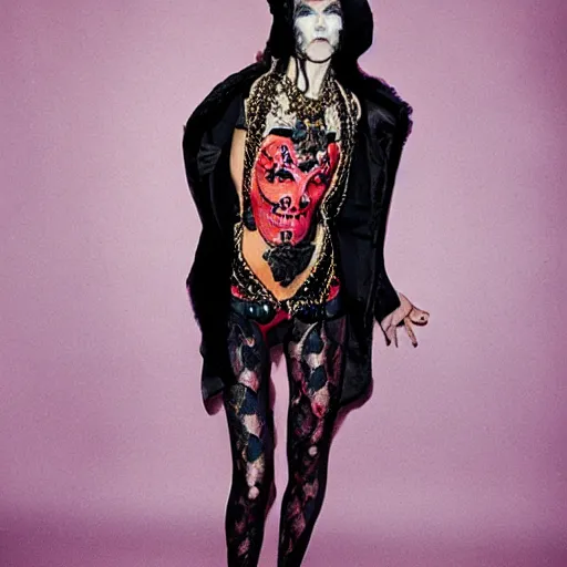 Image similar to Flamboyant necromancer!!!!!!!!!!, portrait, !!!!!!!!!fashion photography!!!!!!!, by Juergen Teller