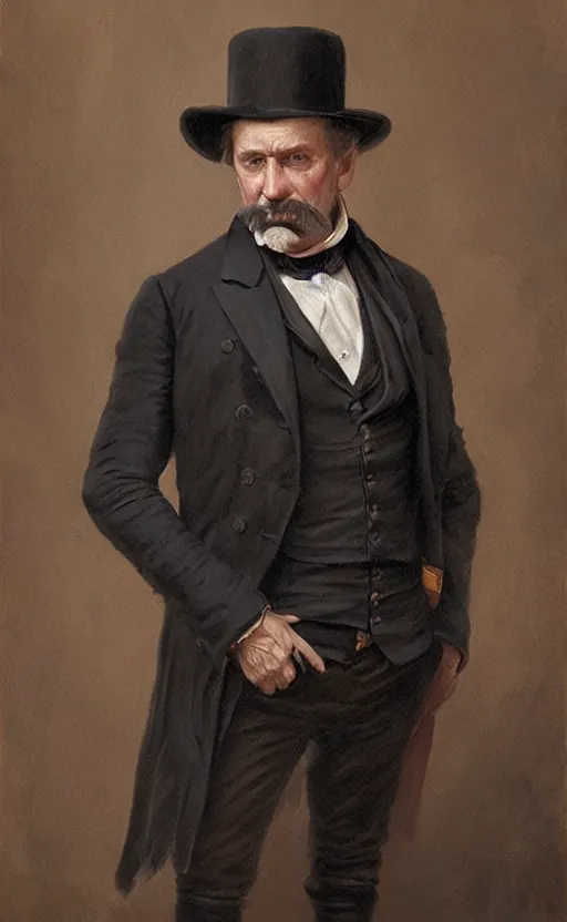 Image similar to Portrait of middle aged victorian gentleman wearing a waistcoat, male, detailed face, 19th century, highly detailed, cinematic lighting, digital art painting by greg rutkowski