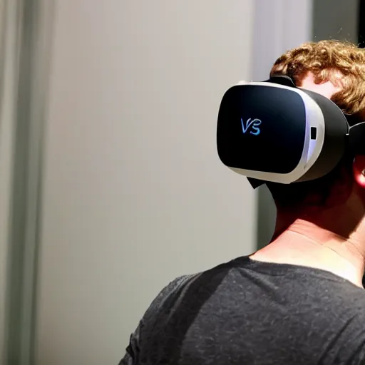 Image similar to mark zuckerberg lost walking in his endless metaverse house of mirrors, vr helmet on