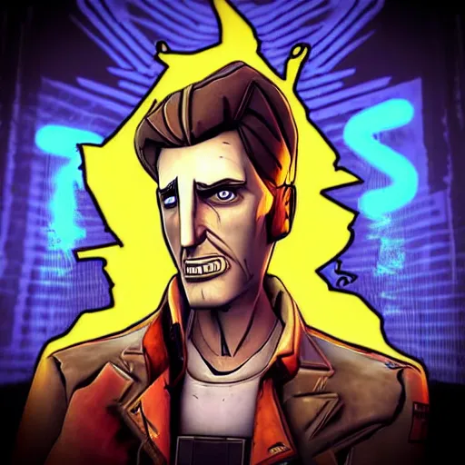 Image similar to “handsome jack, borderlands 2 art style”