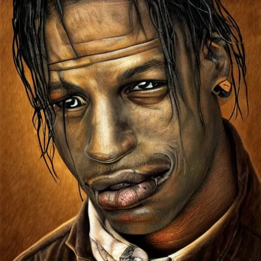 Prompt: Travis Scott, artwork by Antón Semenov,