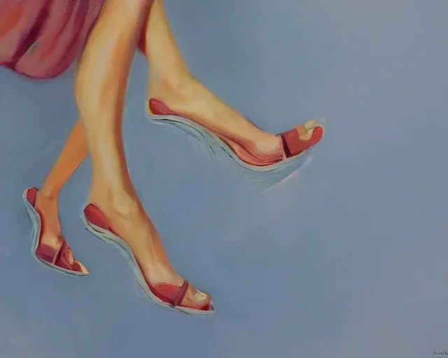 Prompt: high detail but easy to watch peaceful painting of a woman's feet in high heeled sandals made by Stable Diffusion AI