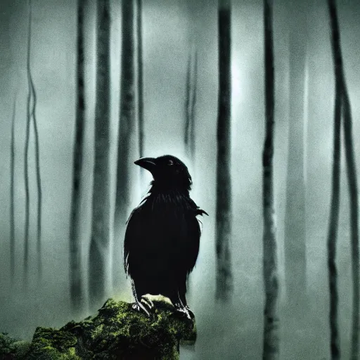 Prompt: mixture between a!!!! human and crow, photograph captured in a forest