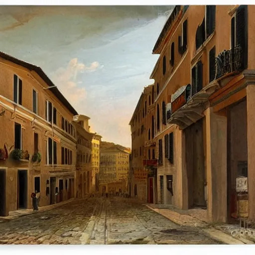 Image similar to the view down a street, buildings in rome by martinus rørbye