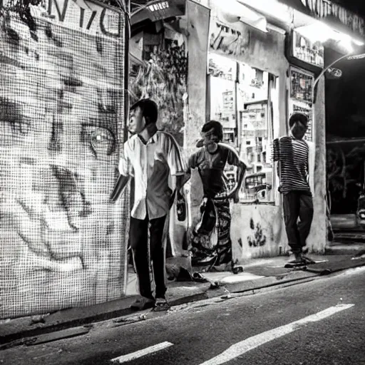 Image similar to jakarta night life undercover in realistic art, award winning photo