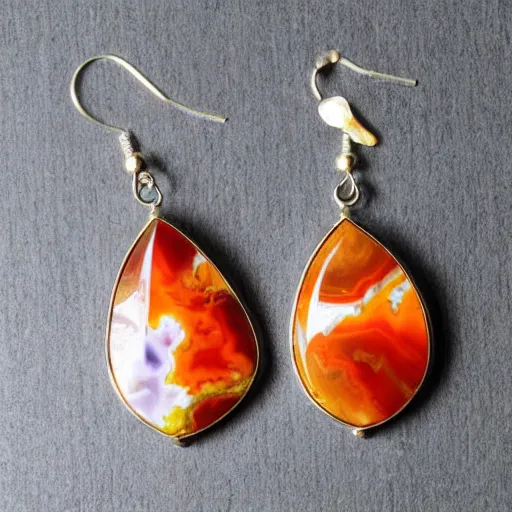 Prompt: jewelry design, jewelry display, a pair of phoenix agate earrings