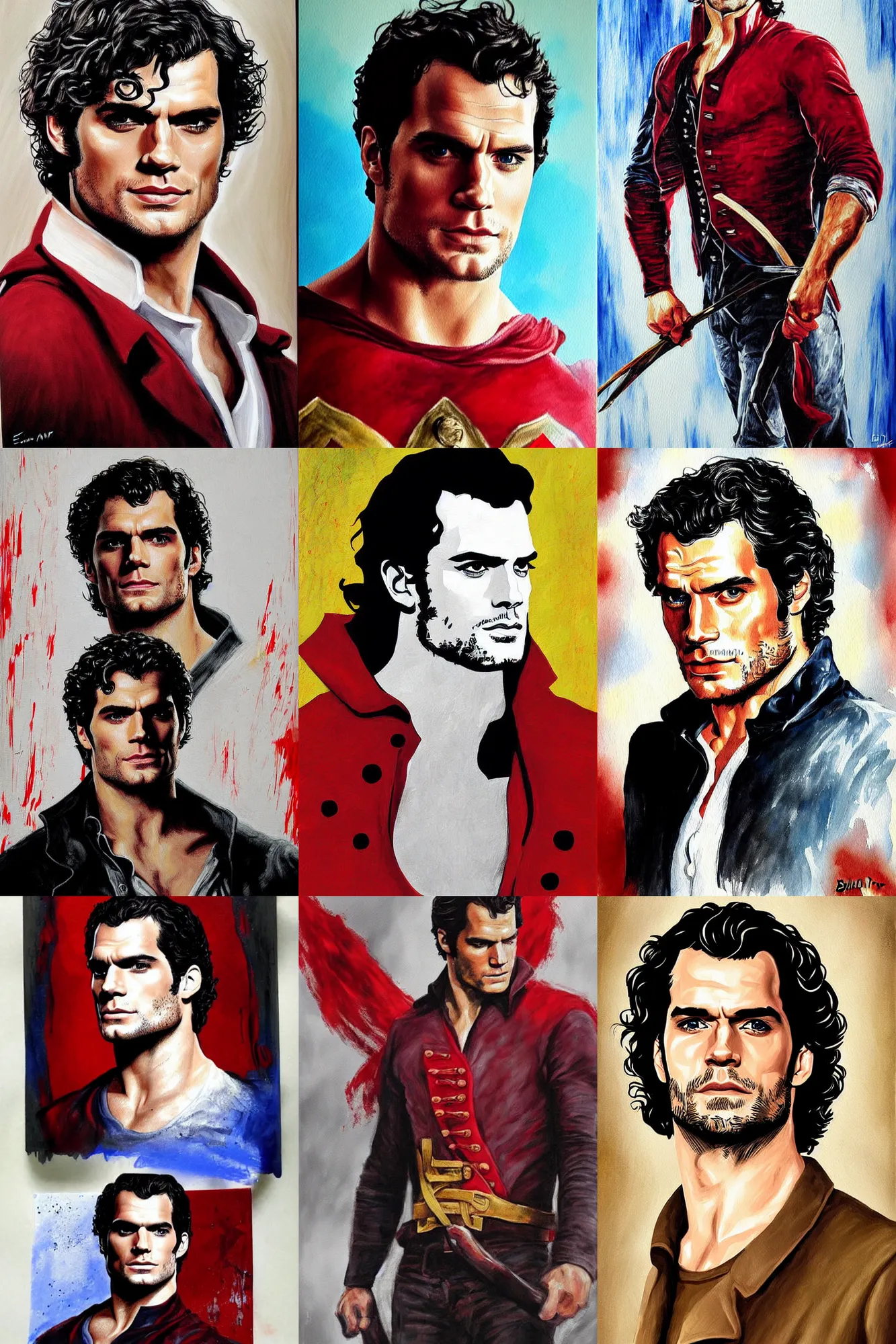 Prompt: henry cavill, painting by enjolras delphin