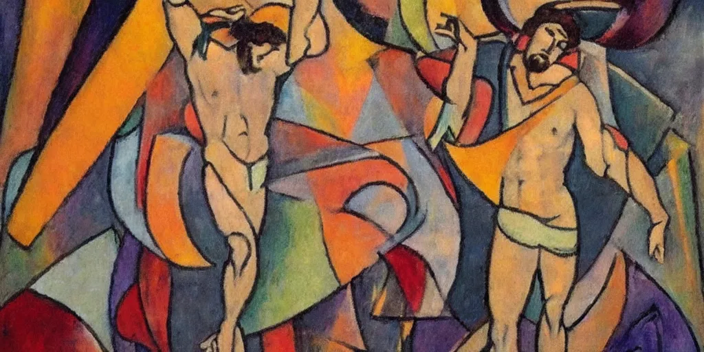 Image similar to an abstract spiritual background, a latino greek god dancing mindlessly, clear eyes. 2 4 mm, photorealistic, muted color scheme, directed by albert gleizes