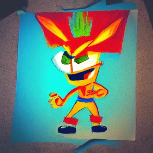 Prompt: “A child's crayon drawing of crash bandicoot ”